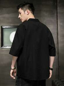 Men Letter Graphic Drop Shoulder Shirt - Black - View 2
