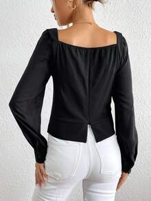 SHEIN Essnce Square Neck Asymmetrical Hem Blouse - Black - View 2