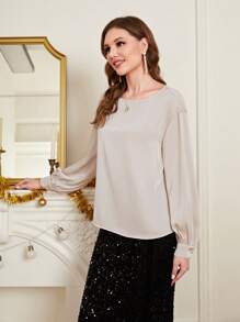 EMERY ROSE Solid Drop Shoulder Blouse - Apricot - View 3