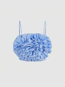SHEIN MOD Chất rắn 3D Hoa hồng Cami ngọn - Màu xanh lam - Xem 1