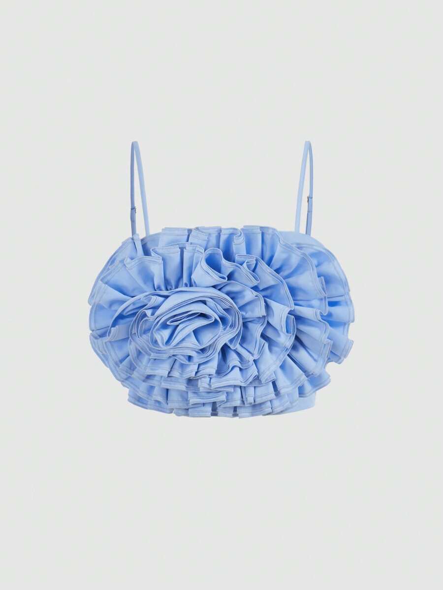 SHEIN MOD Chất rắn 3D Hoa hồng Cami ngọn - Màu xanh lam - Xem 1
