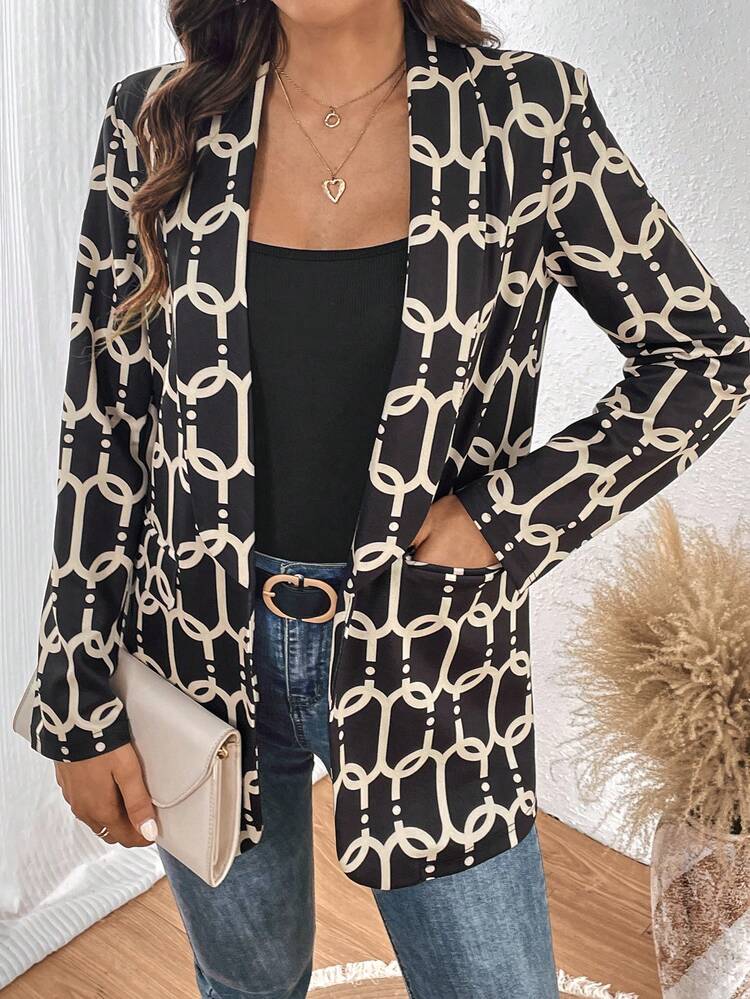 Allover Print Open Front Blazer