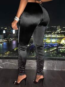 Slaydiva Chất rắn Xù Quần bó sát - màu đen - Xem 2