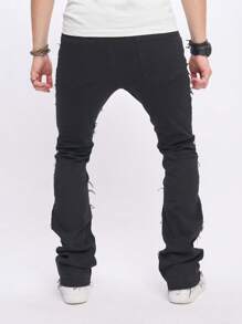 Manfinity Roghcode 男士毛邊緣牛仔褲 - 黑色 - 查看 2