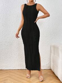 SHEIN Privé Vestido tank unicolor de muslo con abertura de espalda abierta - Negro - Ver 4