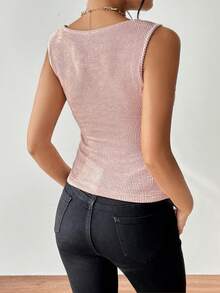 SHEIN Essnce Chất rắn Cổ vuông Áo ba lỗ - Bụi hồng - Xem 2