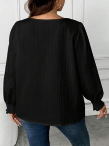 SHEIN Frenchy Plus Solid Lantern Sleeve Blouse - Black - View 2