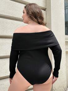 SHEIN Essnce Plus Off Shoulder Twist Front Bodysuit - Black - View 2