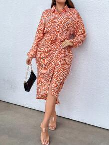 Celure Hơn In Toàn bộ Váy sơ mi - trái cam - Xem 7