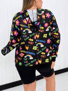 SHEIN Qutie Plus Size Letter Graphic Drop Shoulder Sweatshirt - Black - View 2