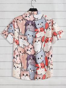 Manfinity RebelGame Men's Cat Print Ultra-Oversized Shirt - Multicolor - View 2