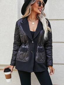 SHEIN LUNE Chi tiết về Flap Áo khoác Quilted - màu đen - Xem 3