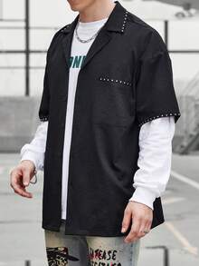 Manfinity EMRG Men Contrast Trim Pocket Patched Shirt - Black - View 3