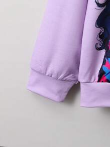 SHEIN Tween Girl Figure Graphic Hooded Sweatshirt - Purple - View 4