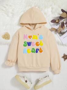 SHEIN Tween Girl Slogan Graphic Hooded Sweatshirt - Apricot - View 1