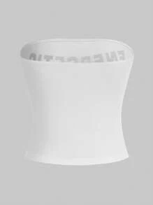 Muchica 人物与口号图案短款抹胸 精力充沛 我知道我从哪里来，要去哪里 没有什么能阻挡你 做你自己的太阳 - 白色 - 查看 2