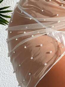 Swim Vcay Summer Beach Pearls Beaded Knot Side Sheer Mesh Cover Up Skirt