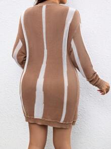 SHEIN LUNE Talla grande Jersey de color combinado de hombros caídos desgarro