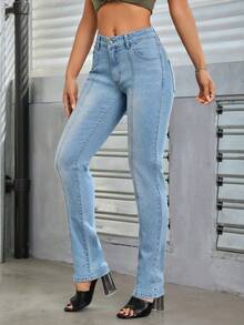 SHEIN Essnce Slant Pocket Skinny Jeans - Light Wash - View 5