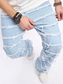 Manfinity EMRG Loose Fit Men's Raw Hem Straight Leg Jeans