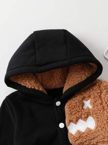 Young Boy Cartoon Embroidery Hooded Coat - Black - View 4