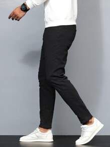 Manfinity Homme Męskie solidne obcisłe dżinsy, proste, dopasowane, ciemne dżinsy, długie, proste, czarne, sprane, cargo, dla męża, prezenty dla chłopaka