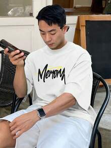 DAZY Men Letter Graphic Drop Shoulder Tee - White - View 4
