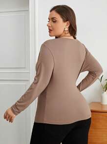 SHEIN Privé Talla grande Camiseta unicolor fruncido