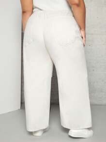 SHEIN CURVE+ Plus Figure Graphic Wide Leg Jeans - Black and White - View 2