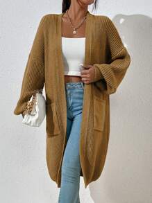Chiquease Dual Pocket Drop Shoulder Cardigan,Long Sleeve Tops - Brown - View 7