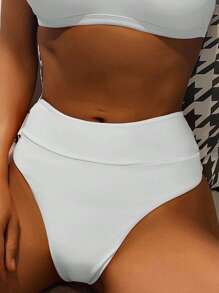 Swim SXY Summer Beach Plain Ruched Bikini Bottom - White - View 2