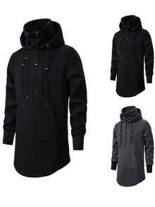 Men Solid Drawstring Hoodie - Black - View 1