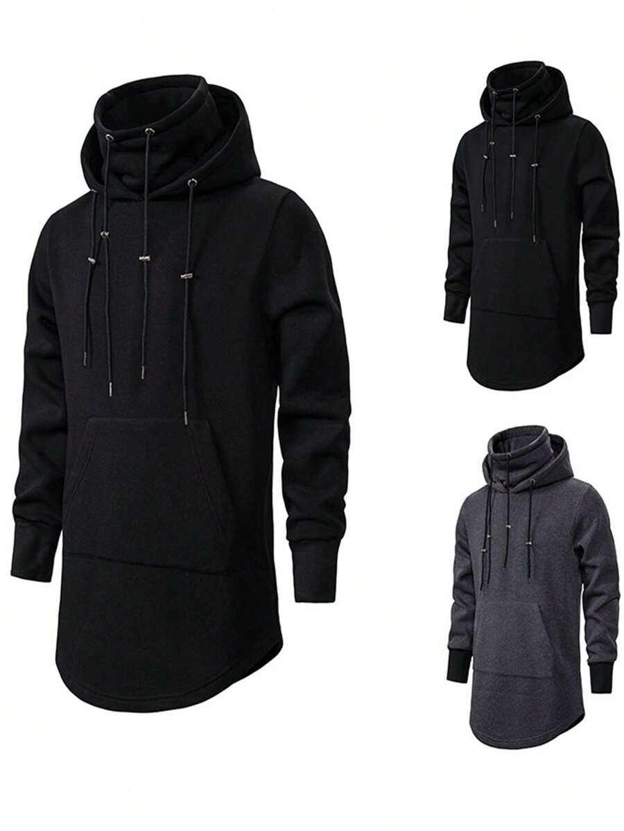 Men Solid Drawstring Hoodie - Black - View 1