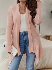 SHEIN LUNE Plus Ribbed Knit Duster Cardigan - Coral Pink - View 5