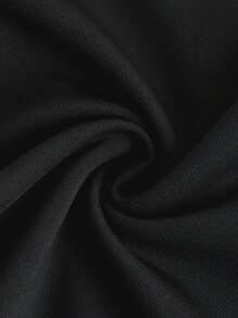 SHEIN EZwear 拼接滾邊拉鏈開襟彈力緊身連體褲 - 黑色 - 查看 4