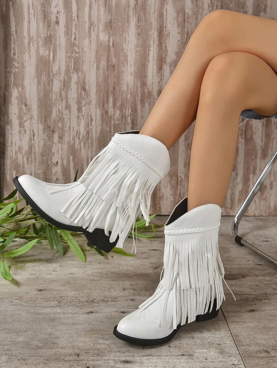 elegante de mujeres de moda Botas cowboy clásico de moda con flecos sin cordones Botas - Marrón - Ver 1