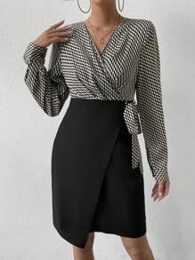 SHEIN Clasi 側打結圍裹緊身洋裝 - 彩色 - 查看 3