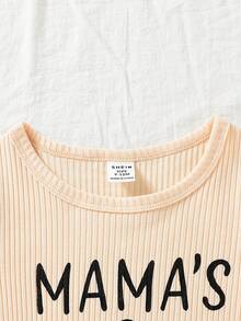 SHEIN Đứa bé gái 2 Miếng Đồ họa Chữ cái Đồ đan Ribbed Áo thun & 2 Miếng Quần - Nhiều màu - Xem 7