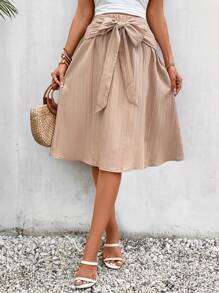 SHEIN Frenchy Solid Tie Front Skirt - Dusty Pink - View 4