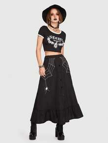 ROMWE Goth 字母圖案撞色滾邊短款T恤 - 黑與白 - 查看 5