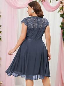 MIUSOL Hơn Chèn ren Guipure A-line Chiffon Đầm tiệc rượu - Xám - Xem 2