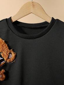 SHEIN 男大童小熊印花落肩袖運動衫