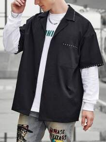 Manfinity EMRG Men Contrast Trim Pocket Patched Shirt - Black - View 1