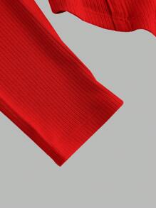 SHEIN MOD 方領前接縫不對稱下擺短款T恤 - 紅色 - 查看 4