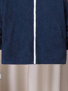 SHEIN Tween Boy Letter Patched Detail Teddy Lined Hooded Corduroy Coat Without Tee - Navy Blue - View 7