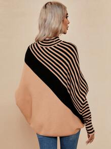 SHEIN LUNE 條紋圖案蝙蝠袖套頭毛衣 - 彩色 - 查看 2