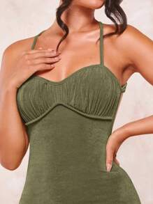 SHEIN BAE Solid Criss Cross Backless Cami Dress - Army Green - View 6