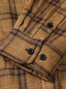 Manfinity Homme Nam In kẻ sọc Vá Túi Áo khoác kiểu sơ mi - Màu Khaki - Xem 7