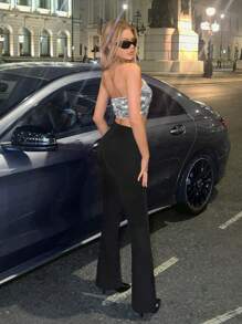 SHEIN ICON 銀色亮片短肚兜 - 銀色 - 查看 4