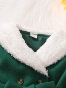 女嬰羊絨領口雙排釦腰帶花呢外套 - 綠色 - 查看 3
